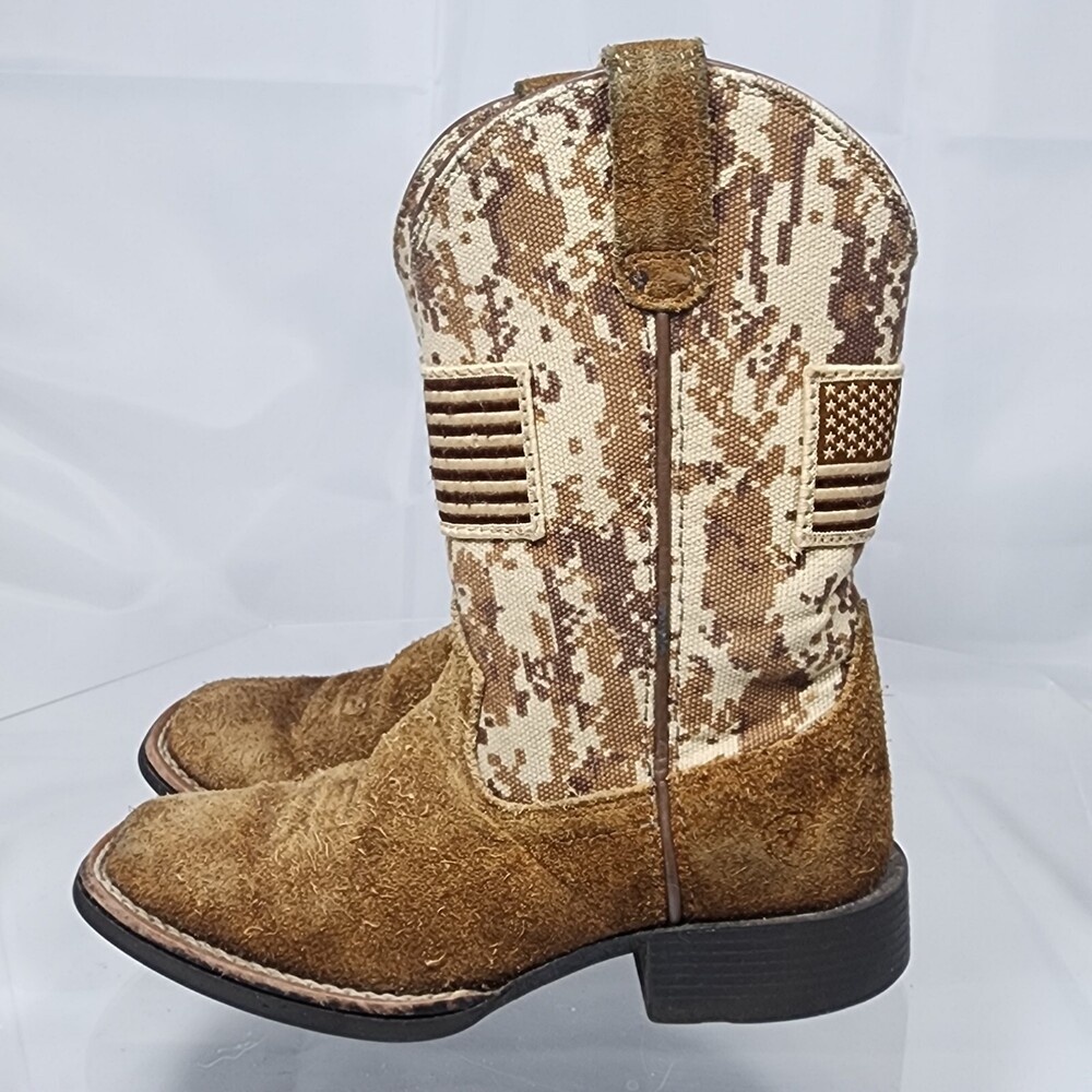 Ariat Patriot Boots Kids Boys 10 Cowboy Sand Digi Camo Square Toe Boots US Flag
